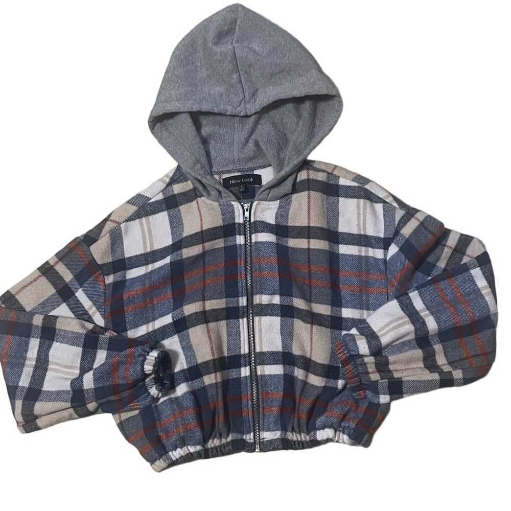 New look cropped jacket women’s L Blue Beige checked
